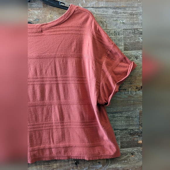 Rebellious One Coral W/Bull Capped Rolled Sleeves Top - Picture 12 of 12